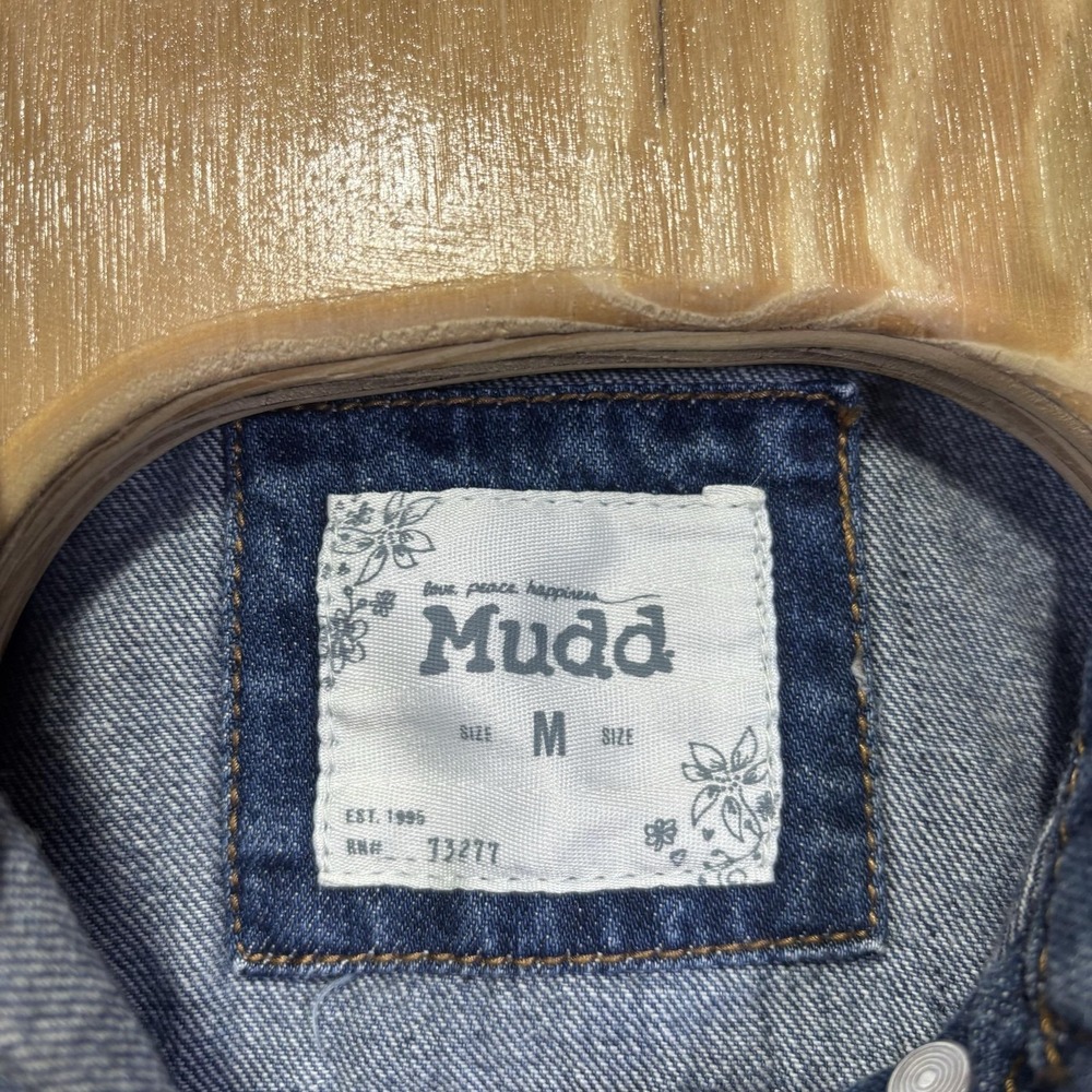 Mudd Vest Womens Medium Blue Denim Button Front Frayed Hem Pockets Collared - Picture 2 of 7